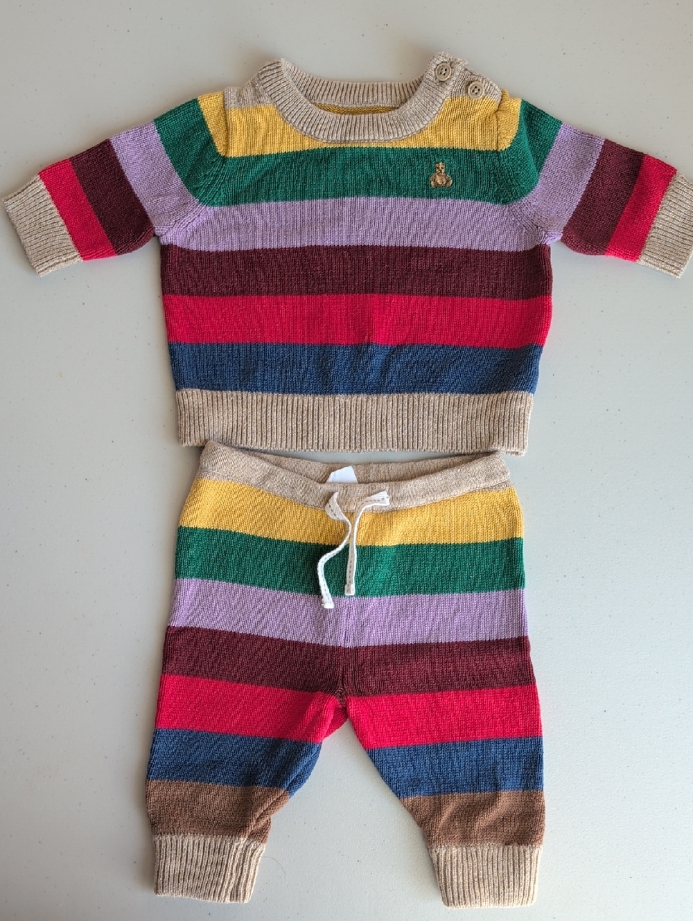 GAP Baby Striped Knit Sweater in Yellow, Green & Purple
